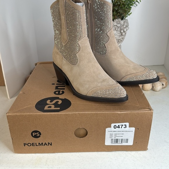 Poelman- Abby Cowboy/biker ankle boot - medium beiges 7.5/Euro 38 - Picture 10 of 12